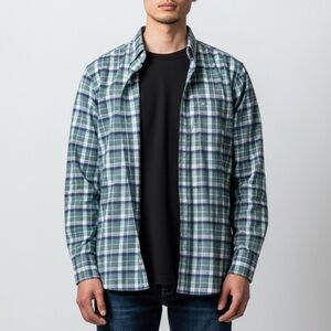 J.Crew Factory Blue Green Plaid Flex Oxford Button Down Shirt Slim M